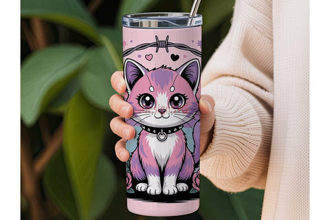 Pastel Goth Kawaii Cat 20oz Tumbler Wrap Sublimation DesignSVG 