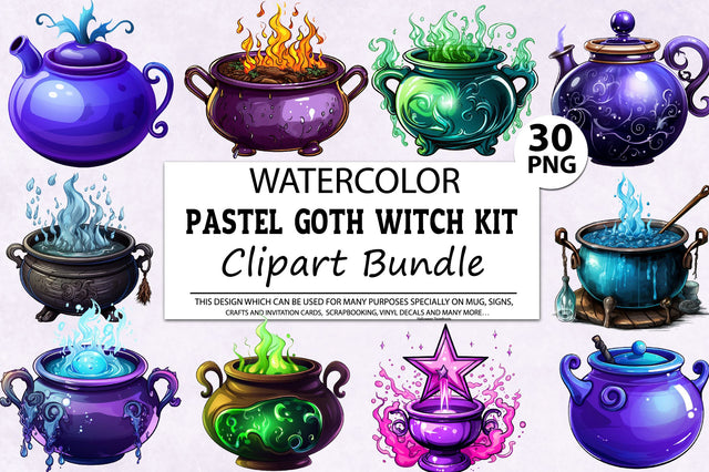 Pastel Goth Witch Kit Clipart Bundle Sublimation Regulrcrative 