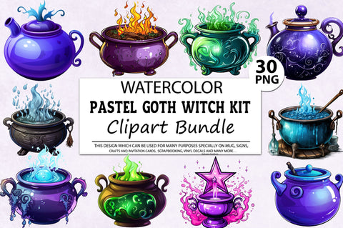 Pastel Goth Witch Kit Clipart Bundle Sublimation Regulrcrative 