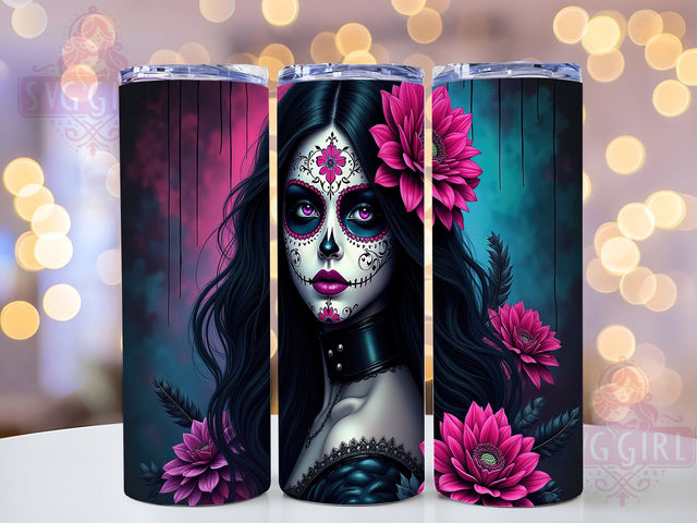 Pastel Gothic Floral Skull Tumbler, Pastel Floral Skull, Dark Aesthetic Wrap, Sugar Skull Woman, Elegant Goth Cup, Floral Skeleton Art, Alternative Fashion Tumbler Sublimation SvggirlplusArt 