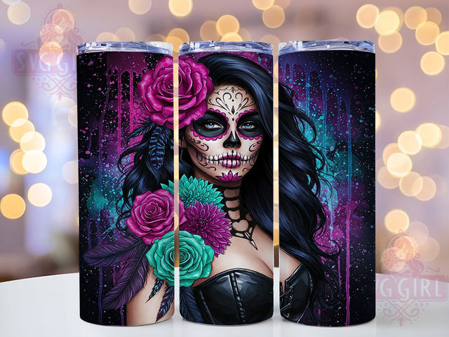 Pastel Gothic Floral Skull Tumbler, Pastel Floral Skull, Dark Aesthetic Wrap, Sugar Skull Woman, Elegant Goth Cup, Floral Skeleton Art, Alternative Fashion Tumbler Sublimation SvggirlplusArt 
