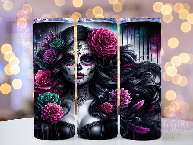 Pastel Gothic Floral Skull Tumbler, Pastel Floral Skull, Dark Aesthetic Wrap, Sugar Skull Woman, Elegant Goth Cup, Floral Skeleton Art, Alternative Fashion Tumbler Sublimation SvggirlplusArt 