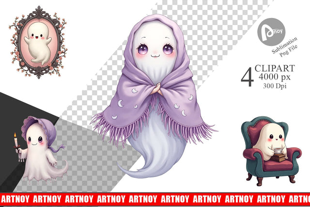 Pastel Gothic Ghost Clipart Sublimation artnoy 
