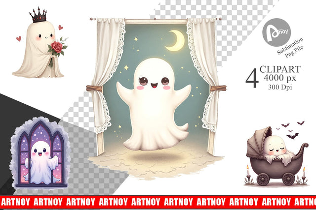 Pastel Gothic Ghost Clipart Sublimation artnoy 