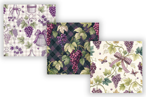 Pastel Grape Gingham Digital Paper, Seamless Watercolor Fruit Pattern Bundle, Printable Scrapbook Paper, Purple Vine Design Collection Digital Pattern FloridPrintables 
