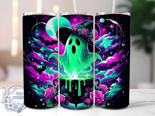 Pastel Green Pink Halloween Ghost Tumbler, Halloween Ghost Wrap, Cute Spooky Cup, Pastel Halloween Design, 20Oz Sublimation Wrap, Kawaii Ghost Drinkware, Trick Or Treat Tumbler Sublimation ToriDesigns 