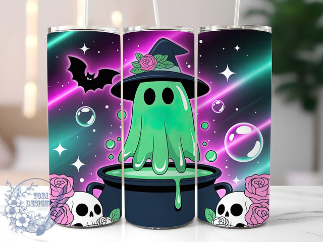 Pastel Green Pink Halloween Ghost Tumbler, Halloween Ghost Wrap, Cute Spooky Cup, Pastel Halloween Design, 20Oz Sublimation Wrap, Kawaii Ghost Drinkware, Trick Or Treat Tumbler Sublimation ToriDesigns 