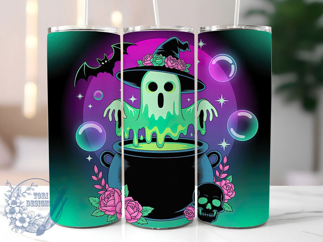 Pastel Green Pink Halloween Ghost Tumbler, Halloween Ghost Wrap, Cute Spooky Cup, Pastel Halloween Design, 20Oz Sublimation Wrap, Kawaii Ghost Drinkware, Trick Or Treat Tumbler Sublimation ToriDesigns 