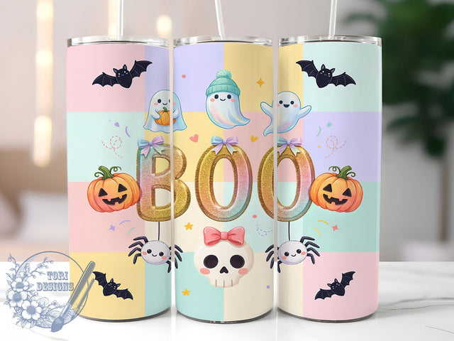 Pastel Halloween BOO 20oz Tumbler, Pastel Halloween Tumbler, BOO Mug Design, Cute Spooky Cup, Whimsical Ghost Drinkware, Soft Color Fall Style, Playful Haunted Humor, Pastel Holiday Pattern Sublimation ToriDesigns 