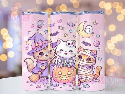 Pastel Halloween Cats 20oz Tumbler, Kawaii Goth, Spooky Cute, Soft Colors, Witchy Kittens, Pink And Purple, Playful Horror, Sublimation Wrap Sublimation SvggirlplusArt 