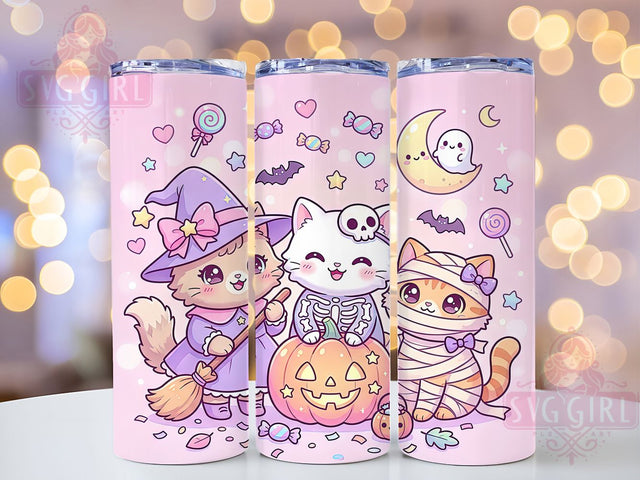 Pastel Halloween Cats 20oz Tumbler, Kawaii Goth, Spooky Cute, Soft Colors, Witchy Kittens, Pink And Purple, Playful Horror, Sublimation Wrap Sublimation SvggirlplusArt 