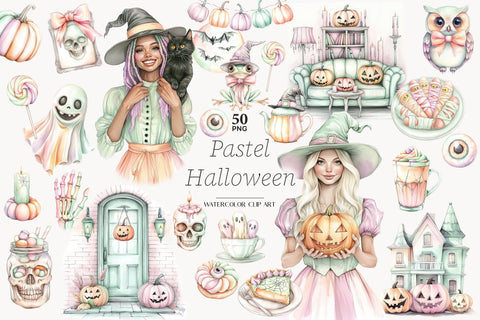 Pastel Halloween Clip Art PNG | Cute Witch Spooky Clipart SVG GlamArtZhanna 