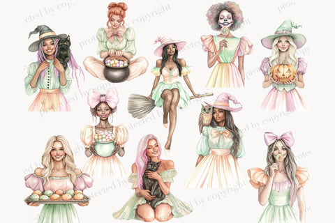 Pastel Halloween Clip Art PNG | Cute Witch Spooky Clipart SVG GlamArtZhanna 