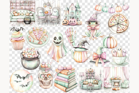 Pastel Halloween Clip Art PNG | Cute Witch Spooky Clipart SVG GlamArtZhanna 