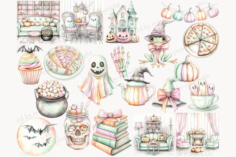 Pastel Halloween Clip Art PNG | Cute Witch Spooky Clipart SVG GlamArtZhanna 