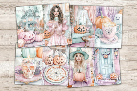 Pastel Halloween Junk Journal Kit Cute Witch Scrapbook Paper SVG GlamArtZhanna 