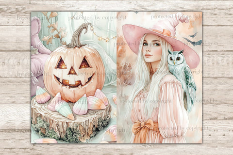 Pastel Halloween Junk Journal Kit Cute Witch Scrapbook Paper SVG GlamArtZhanna 
