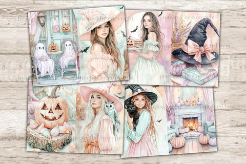 Pastel Halloween Junk Journal Kit Cute Witch Scrapbook Paper SVG GlamArtZhanna 