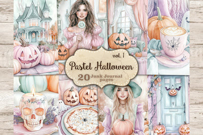 Pastel Halloween Junk Journal Kit Cute Witch Scrapbook Paper SVG GlamArtZhanna 
