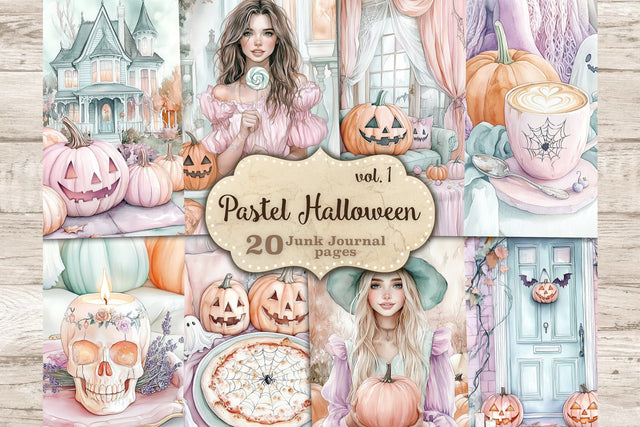 Pastel Halloween Junk Journal Kit Cute Witch Scrapbook Paper SVG GlamArtZhanna 