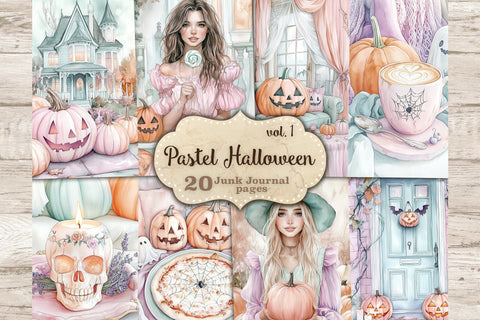 Pastel Halloween Junk Journal Kit Cute Witch Scrapbook Paper SVG GlamArtZhanna 