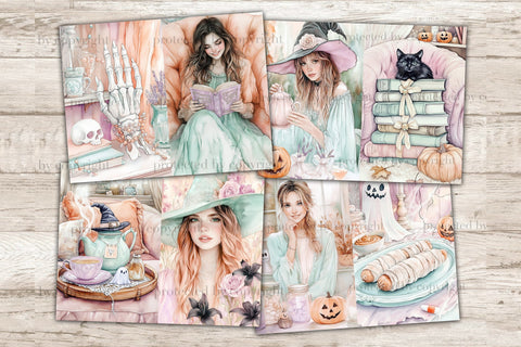 Pastel Halloween Junk Journal Kit Cute Witch Scrapbook Paper SVG GlamArtZhanna 