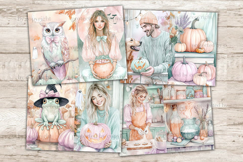 Pastel Halloween Junk Journal Kit Cute Witch Scrapbook Paper SVG GlamArtZhanna 