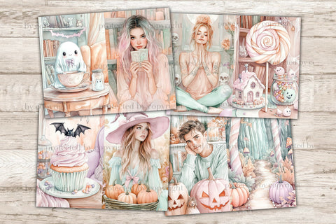 Pastel Halloween Junk Journal Kit Cute Witch Scrapbook Paper SVG GlamArtZhanna 
