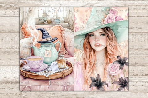 Pastel Halloween Junk Journal Kit Cute Witch Scrapbook Paper SVG GlamArtZhanna 