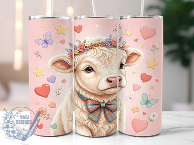 Pastel Highland Calf Glow 20oz Tumbler, Pastel Theme, Highland Calf, Glow Effect, Rustic Charm, Whimsical Style, Skinny Tumbler, Sublimation PNG Sublimation ToriDesigns 