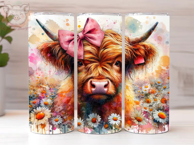 Pastel Highland Cow 20oz Tumbler Png, Straight & Tapered Tumbler Png, Highland Cow Tumbler Png, Digital Download PNG Sublimation Lara' s Designs 