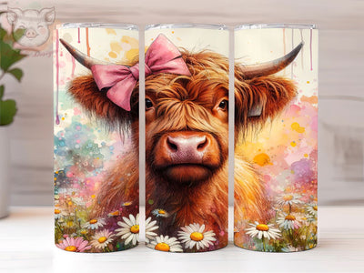 Pastel Highland Cow 20oz Tumbler Png, Straight & Tapered Tumbler Png, Highland Cow Tumbler Png, Digital Download PNG Sublimation Lara' s Designs 