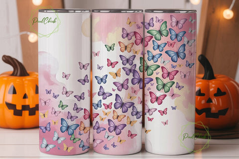 Pastel Iridescent Butterfly Tumbler Wrap Sublimation PixelChick 