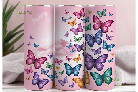 Pastel Iridescent Butterfly Tumbler Wrap Sublimation PixelChick 