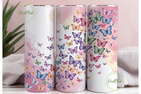 Pastel Iridescent Butterfly Tumbler Wrap Sublimation PixelChick 