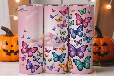 Pastel Iridescent Butterfly Tumbler Wrap Sublimation PixelChick 