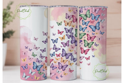 Pastel Iridescent Butterfly Tumbler Wrap Sublimation PixelChick 