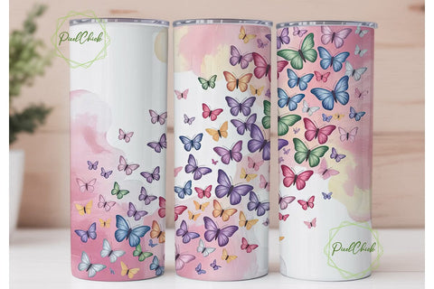 Pastel Iridescent Butterfly Tumbler Wrap Sublimation PixelChick 