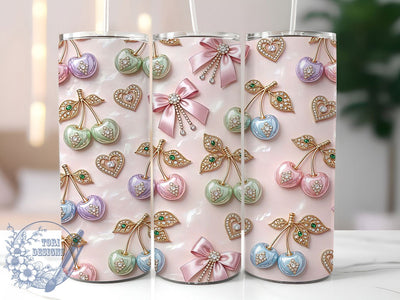 Pastel Jewel Cherries 20oz Tumbler, Pastel Cherries, Jewel Design, Cute Fruit, Whimsical Charm, Spring Vibes, 20oz Wrap, Sublimation Tumbler Sublimation ToriDesigns 