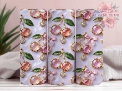 Pastel Jeweled Cherry 20oz Tumbler, Pastel Colors, Jeweled Cherry, Gemstone Fruit, 20oz Tumbler Wrap, Sublimation Design, Luxury Nature, Digital Download Sublimation Li Zamperini 