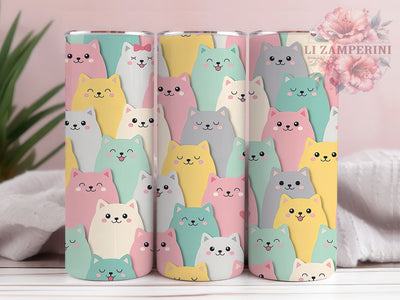 Pastel Kawaii Cat Pattern 20oz Tumbler, Pastel Colors, Kawaii Cat, Cute Feline Pattern, 20oz Tumbler Wrap, Sublimation Design, Soft Aesthetic, Digital Download Sublimation Li Zamperini 