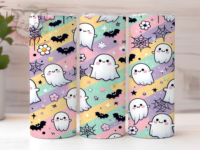 Pastel Kawaii Ghost Halloween Tumbler, Pastel Ghosts Wrap, Cute Halloween Cup, 20Oz Sublimation Design, Kawaii Ghost Tumbler, Pastel Spooky Mug, Halloween Drinkware Sublimation Lara' s Designs 