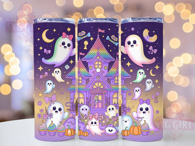 Pastel Kawaii Halloween Scene Tumbler, Glitter Bat Cup, Cute Ghost Pumpkin Wrap, 20Oz Sublimation Design, Adorable Halloween Mug, Pastel Spooky Drinkware, Kawaii Halloween Scene Sublimation SvggirlplusArt 