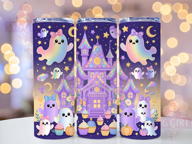 Pastel Kawaii Halloween Scene Tumbler, Glitter Bat Cup, Cute Ghost Pumpkin Wrap, 20Oz Sublimation Design, Adorable Halloween Mug, Pastel Spooky Drinkware, Kawaii Halloween Scene Sublimation SvggirlplusArt 