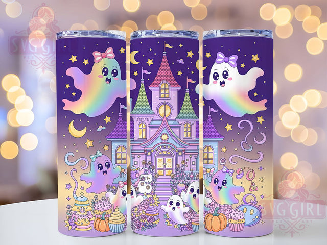 Pastel Kawaii Halloween Scene Tumbler, Glitter Bat Cup, Cute Ghost Pumpkin Wrap, 20Oz Sublimation Design, Adorable Halloween Mug, Pastel Spooky Drinkware, Kawaii Halloween Scene Sublimation SvggirlplusArt 