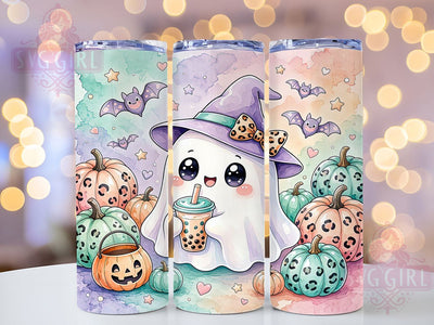 Pastel Leopard Ghost 20oz Tumbler, Pastel Leopard, Ghost Design, 20oz Wrap, Halloween Style, Whimsical Ghosts, Sublimation Tumbler, Colorful Pattern Sublimation SvggirlplusArt 