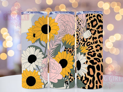 Pastel Leopard Sunflower Tumbler Wrap, Leopard Print, Soft Floral, Wild Theme, Gentle Style, Tumbler Wrap, Sublimation Design Sublimation SvggirlplusArt 