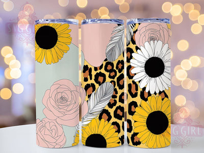 Pastel Leopard Sunflower Tumbler Wrap, Leopard Print, Soft Floral, Wild Theme, Gentle Style, Tumbler Wrap, Sublimation Design Sublimation SvggirlplusArt 