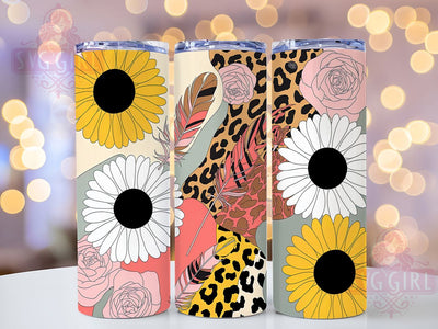 Pastel Leopard Sunflower Tumbler Wrap, Leopard Print, Soft Floral, Wild Theme, Gentle Style, Tumbler Wrap, Sublimation Design Sublimation SvggirlplusArt 