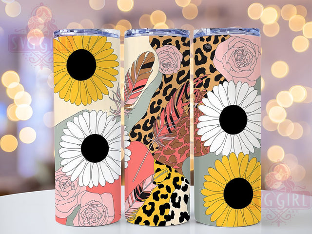 Pastel Leopard Sunflower Tumbler Wrap, Leopard Print, Soft Floral, Wild Theme, Gentle Style, Tumbler Wrap, Sublimation Design Sublimation SvggirlplusArt 